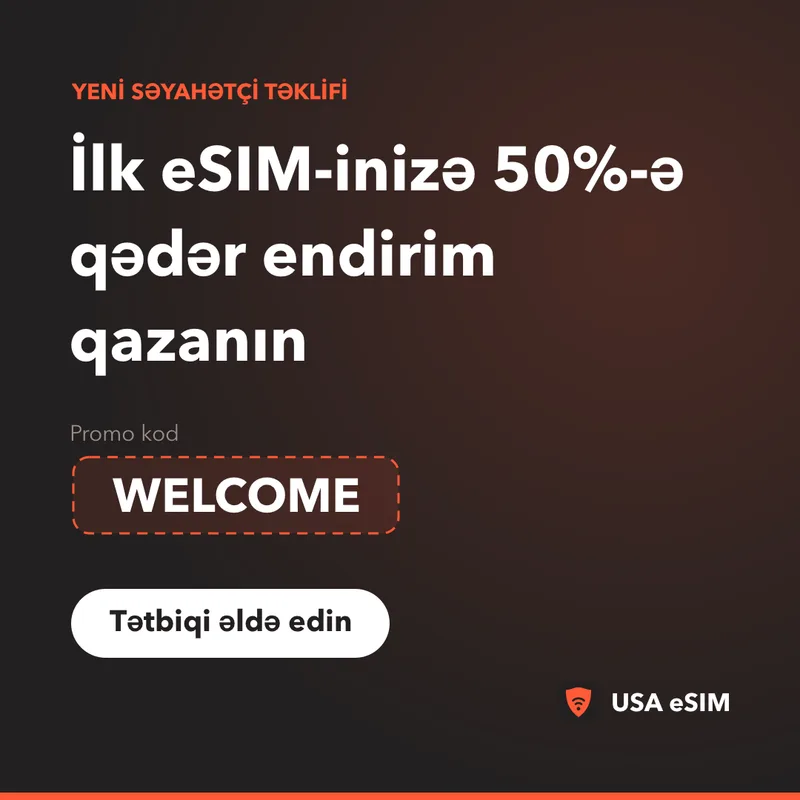 USA eSIM Promokodu — WELCOME: 50%-dək endirim