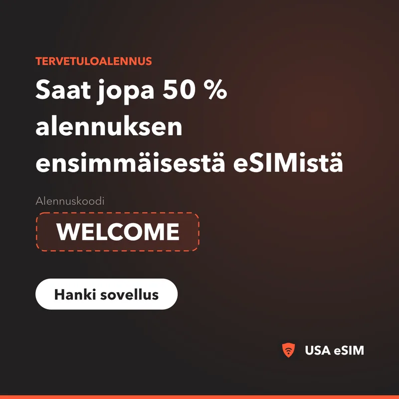 USA eSIM -kampanjakoodi WELCOME — jopa 50 % alennus