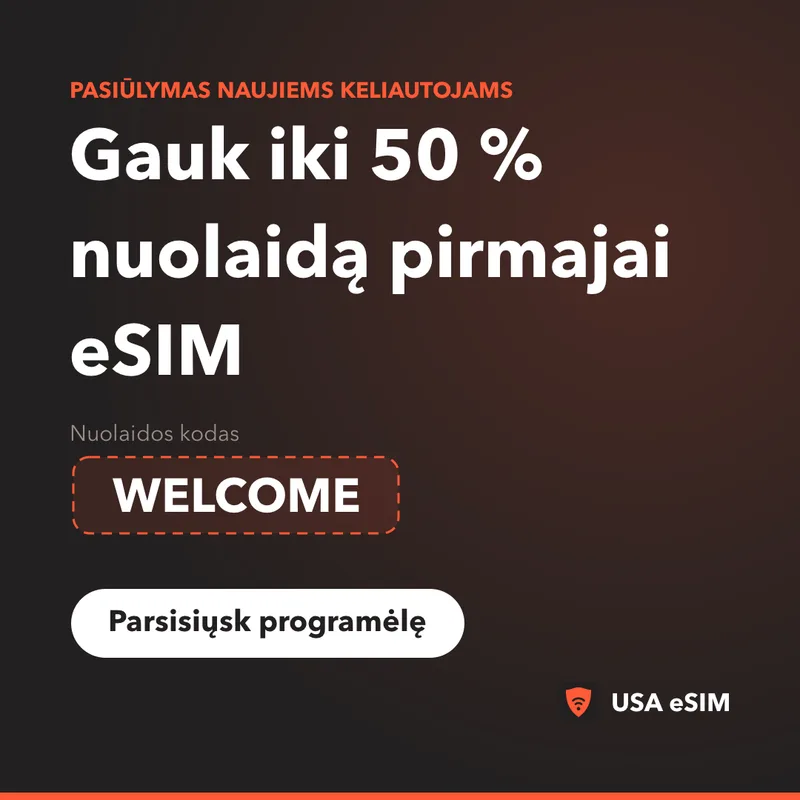 USA eSIM Nuolaidos Kodas — WELCOME: iki 50% nuolaida