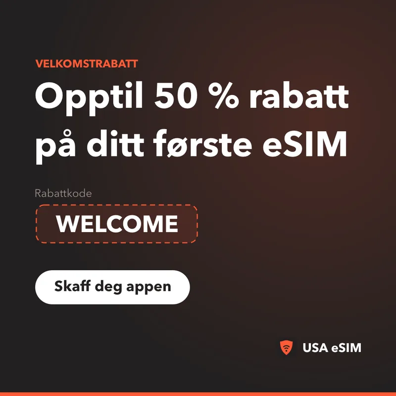 USA eSIM Rabattkode — WELCOME: opptil 50 % rabatt